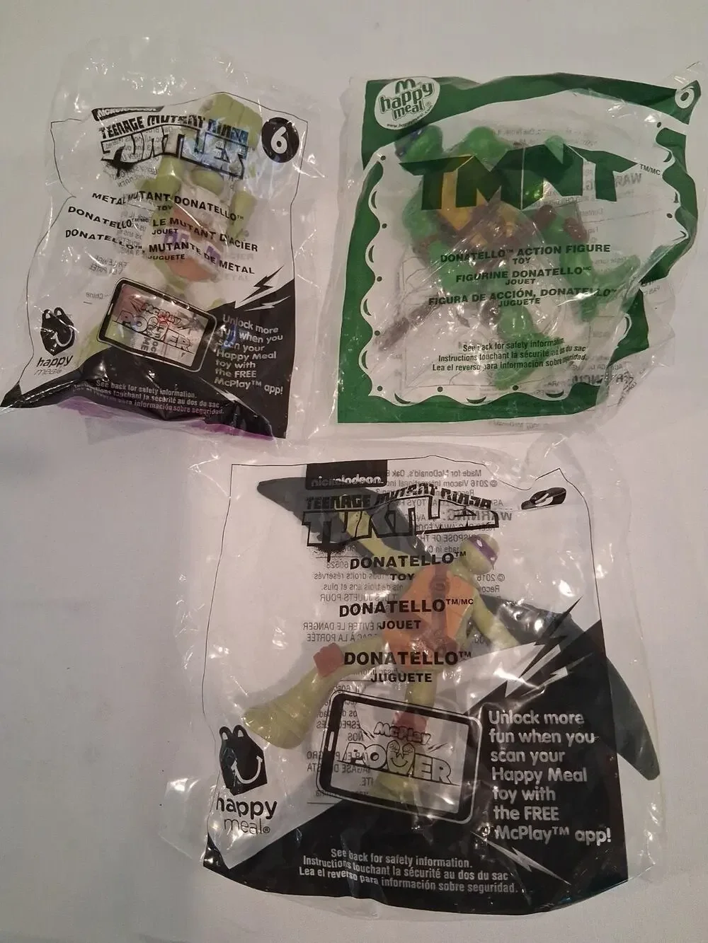 McDonalds Happy Meal TMNT Donatello Figures Lot of 3 Sealed Vintage Toys NIP